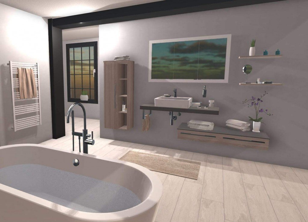 3D-Badplanung: modernes Bad mit freistehender Wanne